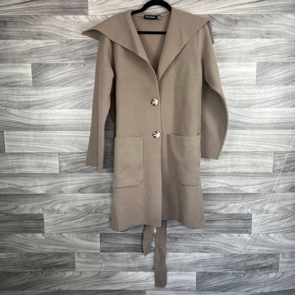 Nina Leonard Cardigan Sweater Women's Large Brown Knit Wide Collar Belted Waist - Picture 1 of 12